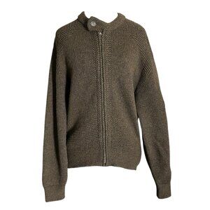 Vintage Brown Cardigan Women's Large Wool Knit Sweater Zip Front Long Sleeve